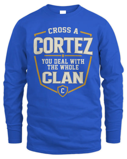 CORTEZ NT1-K008 Cross A/An NAME, You Deal With the Whole Clan | Personalized Vintage T-Shirt - Men's Long Sleeved T-Shirt - Royal