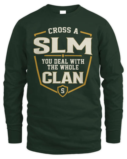 SLM NT1-K008 Cross A/An NAME, You Deal With the Whole Clan | Personalized Vintage T-Shirt - Men's Long Sleeved T-Shirt - Forest Green