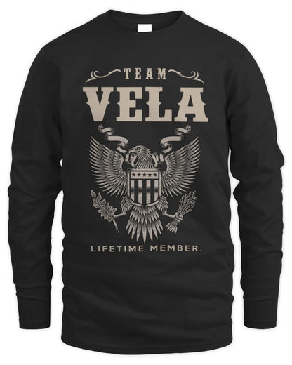 VELA TP06-K82 – Personalized Classic Style Apparel “Team NAME Lifetime Member” - Men's Long Sleeved T-Shirt - Black