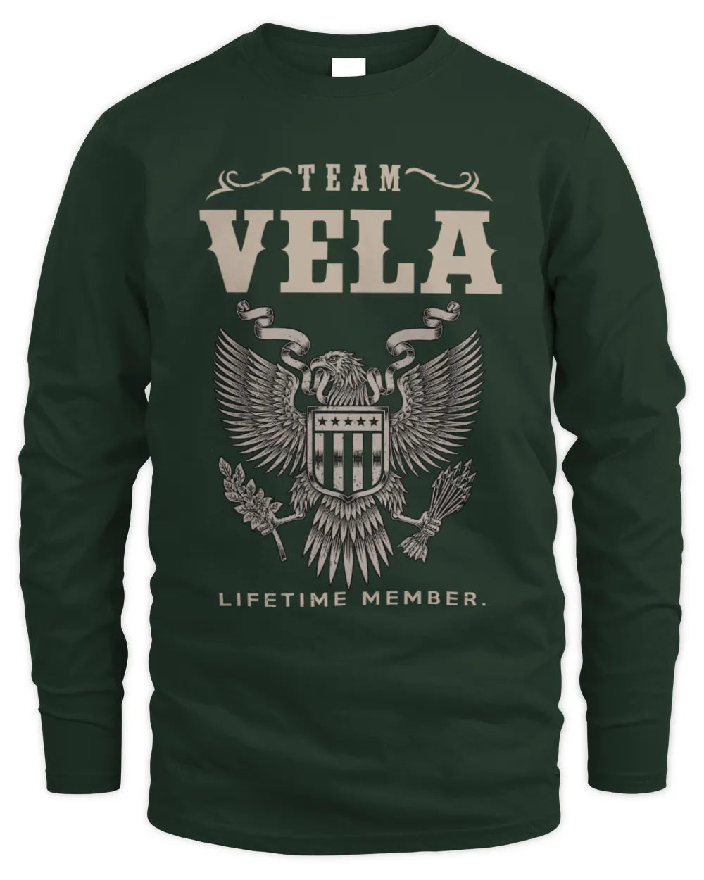 VELA TP06-K82 – Personalized Classic Style Apparel “Team NAME Lifetime Member” - Men's Long Sleeved T-Shirt - Forest Green