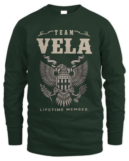 VELA TP06-K82 – Personalized Classic Style Apparel “Team NAME Lifetime Member” - Men's Long Sleeved T-Shirt - Forest Green