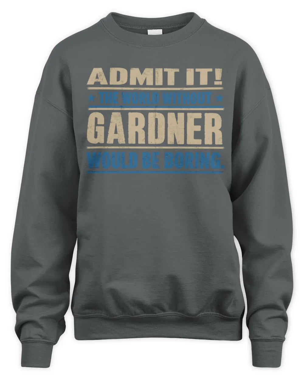 GARDNER TP68-K2-968 – Personalized Funny Quote Apparel “The World Without NAME Would Be Boring” - Unisex Sweatshirt - Charcoal