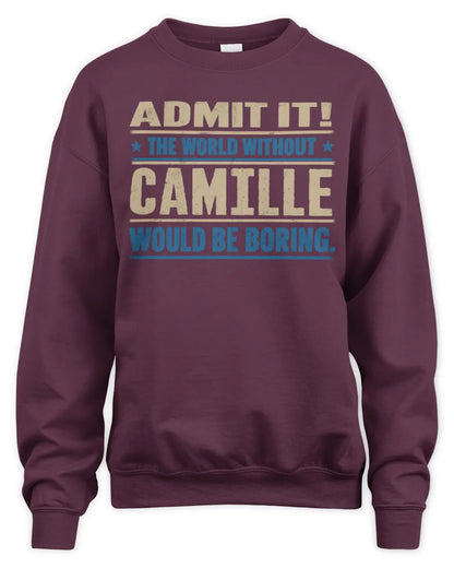CAMILLE TP68-K2-968 – Personalized Funny Quote Apparel “The World Without NAME Would Be Boring” - Unisex Sweatshirt - Maroon