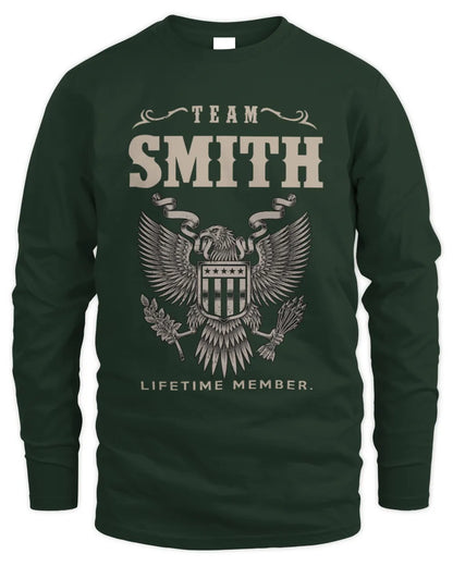 SMITH TP06-K82 – Personalized Classic Style Apparel “Team NAME Lifetime Member” - Men's Long Sleeved T-Shirt - Forest Green