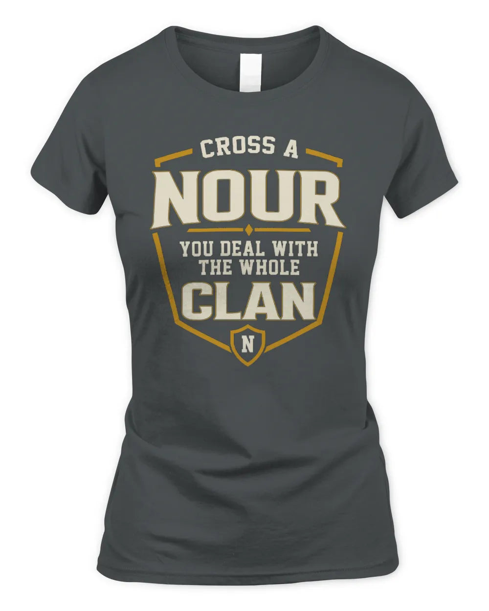 NOUR NT1-K008 Cross A/An NAME, You Deal With the Whole Clan | Personalized Vintage T-Shirt - Women's Standard T-Shirt - Charcoal