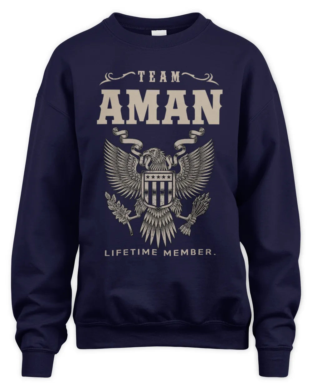 AMAN TP06-K82 – Personalized Classic Style Apparel “Team NAME Lifetime Member” - Unisex Sweatshirt - Navy