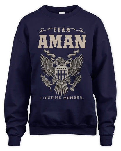 AMAN TP06-K82 – Personalized Classic Style Apparel “Team NAME Lifetime Member” - Unisex Sweatshirt - Navy