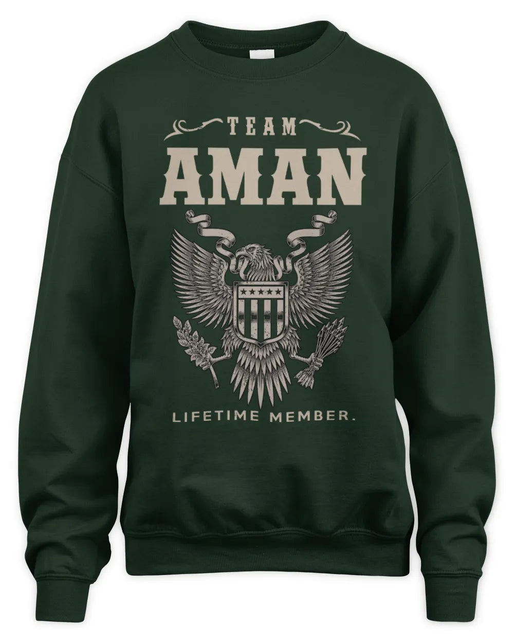 AMAN TP06-K82 – Personalized Classic Style Apparel “Team NAME Lifetime Member” - Unisex Sweatshirt - Forest Green