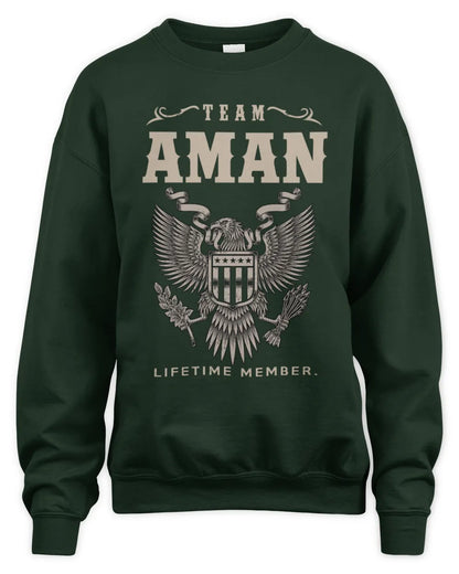 AMAN TP06-K82 – Personalized Classic Style Apparel “Team NAME Lifetime Member” - Unisex Sweatshirt - Forest Green