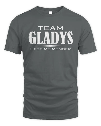 GLADYS BL62-K4-128 - Personalized “Team NAME Lifetime Member” - Unisex Standard T-Shirt - Charcoal