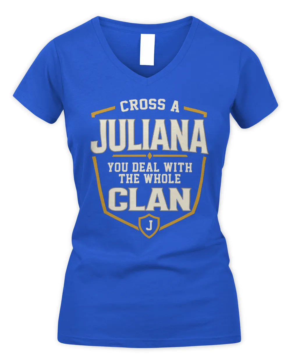 JULIANA NT1-K008 Cross A/An NAME, You Deal With the Whole Clan | Personalized Vintage T-Shirt - Women's V-Neck T-Shirt - Royal