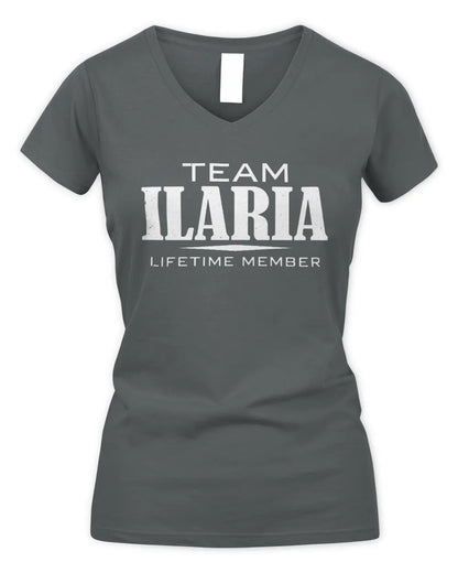 ILARIA BL62-K4-128 - Personalized “Team NAME Lifetime Member” - Women's V-Neck T-Shirt - Charcoal