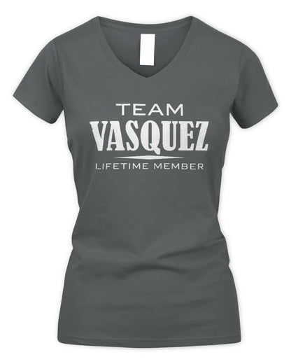 VASQUEZ BL62-K4-128 - Personalized “Team NAME Lifetime Member” - Women's V-Neck T-Shirt - Charcoal