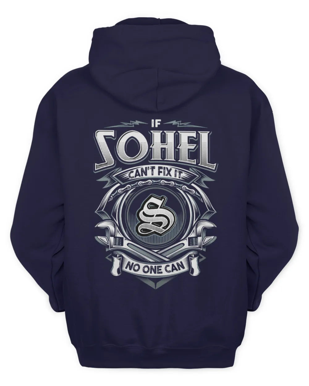 SOHEL AP81-K4-626 - Personalized Ahmed Quote Apparel “If Ahmed Can't Fix It, No One Can” - Unisex Hoodie - Navy