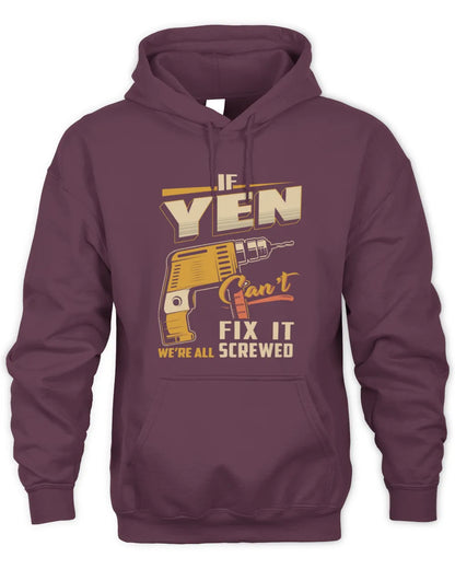 YEN TP22-K4-228 - Personalized Handyman T-Shirt “If AARON Can’t Fix It, We’re All Screwed” - Unisex Hoodie - Maroon