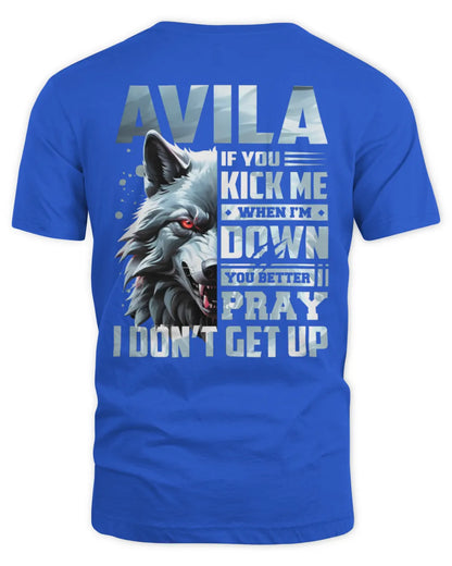 AVILA AP62-K4-666 - Personalized Fierce Wolf Quote Apparel “If You Kick Me When I’m Down, You Better Pray I Don’t Get Up” - Unisex Standard T-Shirt - Royal