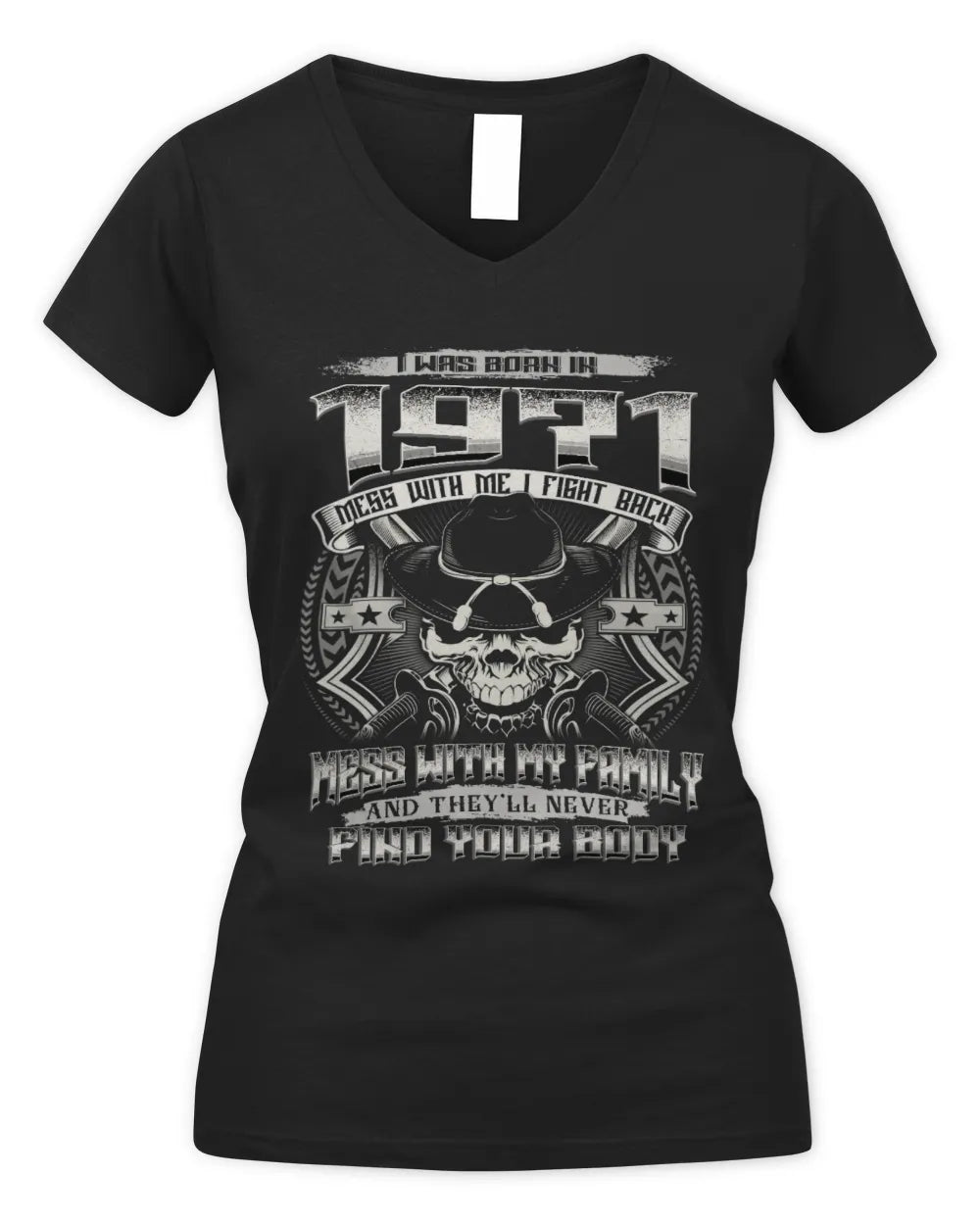 1971 HH89-K2 – Protective Family Quote T-Shirt - Women's V-Neck T-Shirt - Black