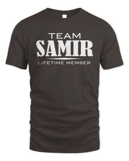 SAMIR BL62-K4-128 - Personalized “Team NAME Lifetime Member” - Unisex Standard T-Shirt - Dark Chocolate