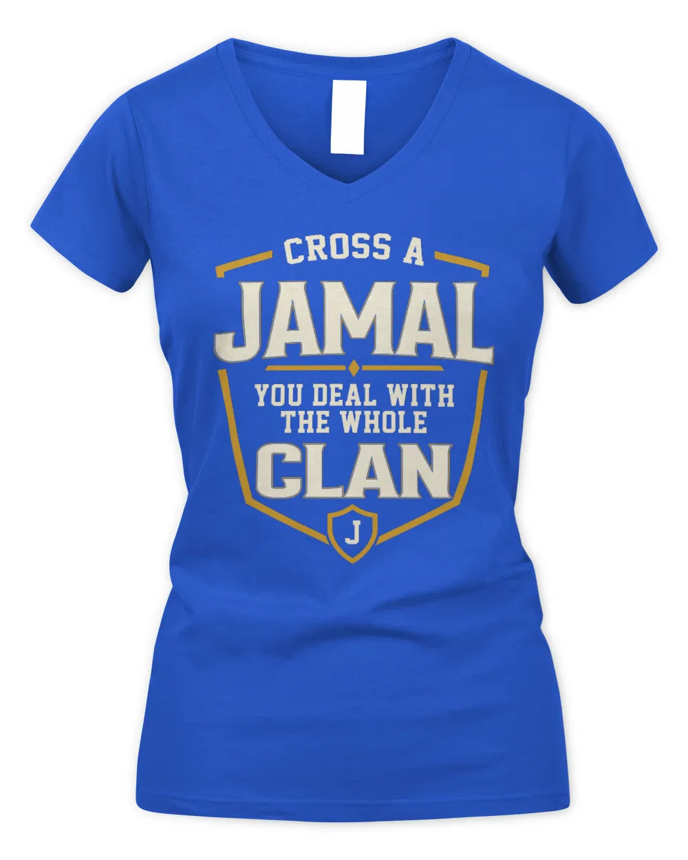 JAMAL NT1-K008 Cross A/An NAME, You Deal With the Whole Clan | Personalized Vintage T-Shirt - Women's V-Neck T-Shirt - Royal