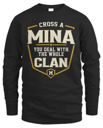 MINA NT1-K008 Cross A/An NAME, You Deal With the Whole Clan | Personalized Vintage T-Shirt - Men's Long Sleeved T-Shirt - Black