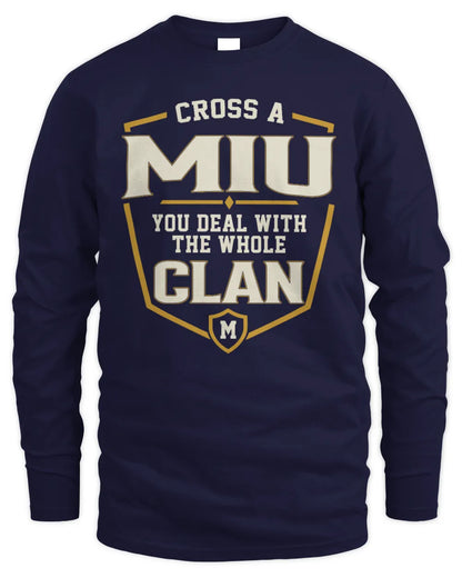 MIU NT1-K008 Cross A/An NAME, You Deal With the Whole Clan | Personalized Vintage T-Shirt - Men's Long Sleeved T-Shirt - Navy