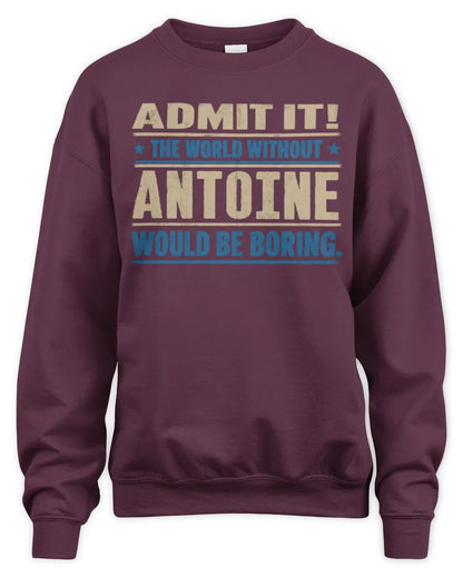 ANTOINE TP68-K2-968 – Personalized Funny Quote Apparel “The World Without NAME Would Be Boring” - Unisex Sweatshirt - Maroon