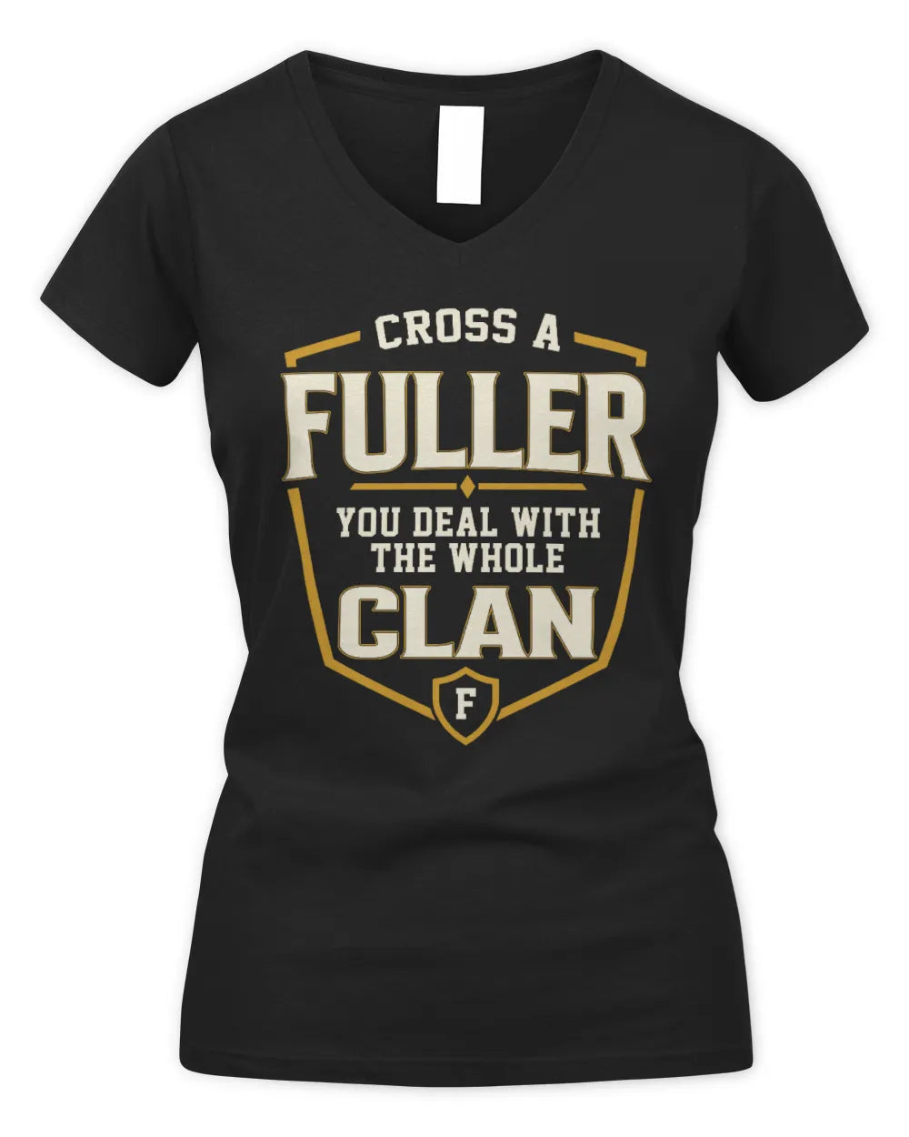 FULLER NT1-K008 Cross A/An NAME, You Deal With the Whole Clan | Personalized Vintage T-Shirt - Women's V-Neck T-Shirt - Black