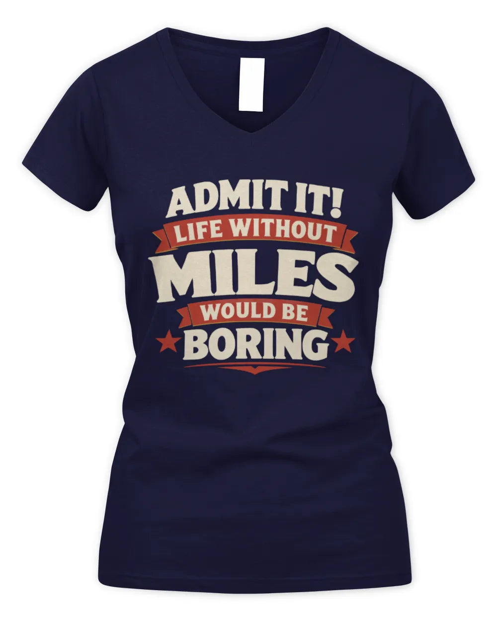 MILES P4 KT003 Personalized Funny Quote Apparel “Life Without NAME Would Be Boring” - Women's V-Neck T-Shirt - Navy