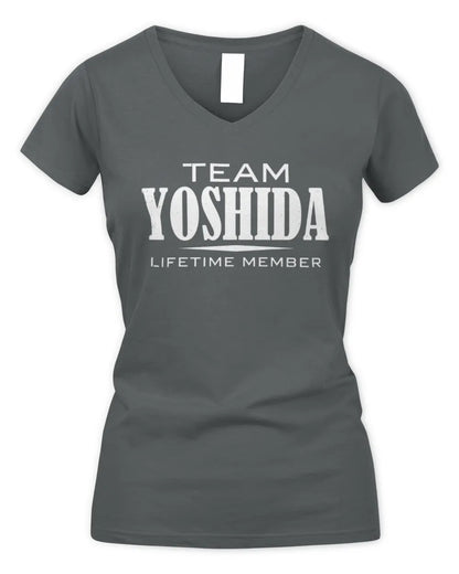 YOSHIDA BL62-K4-128 - Personalized “Team NAME Lifetime Member” - Women's V-Neck T-Shirt - Charcoal
