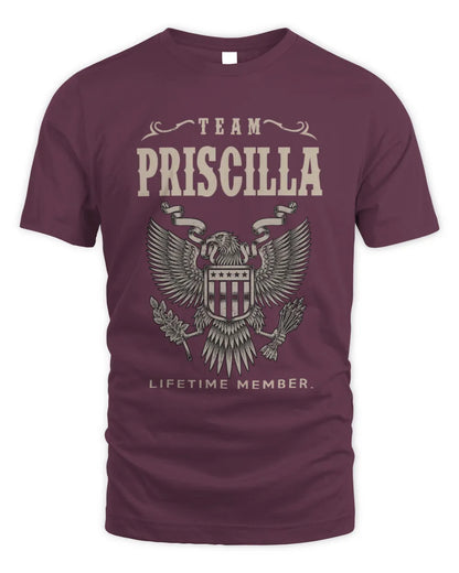 PRISCILLA TP06-K82 – Personalized Classic Style Apparel “Team NAME Lifetime Member” - Unisex Standard T-Shirt - Maroon
