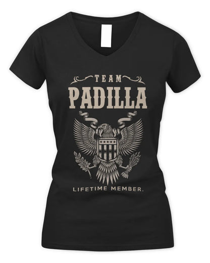 PADILLA TP06-K82 – Personalized Classic Style Apparel “Team NAME Lifetime Member” - Women's V-Neck T-Shirt - Black