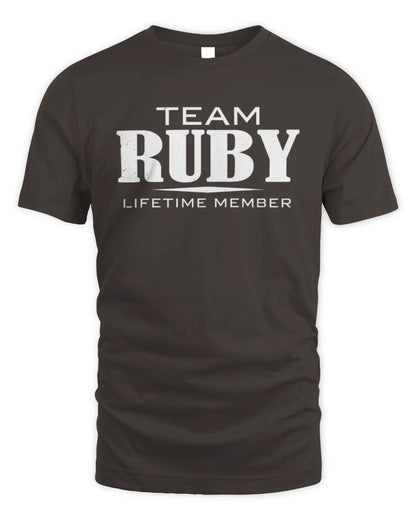 RUBY BL62-K4-128 - Personalized “Team NAME Lifetime Member” - Unisex Standard T-Shirt - Dark Chocolate