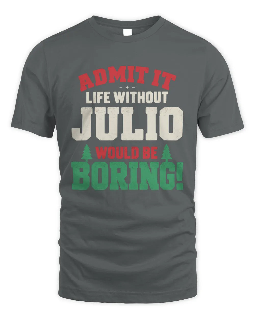 JULIO P5 TH08 Christmas T-Shirt – “Life Without NAME Would Be Boring” - Unisex Standard T-Shirt - Charcoal