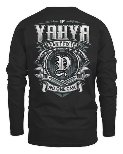 YAHYA AP81-K4-626 - Personalized Ahmed Quote Apparel “If Ahmed Can't Fix It, No One Can” - Men's Long Sleeved T-Shirt - Black