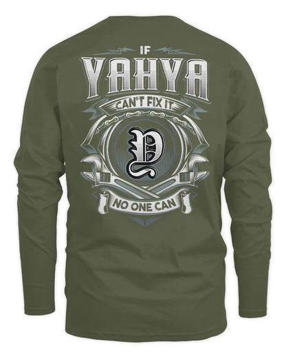 YAHYA AP81-K4-626 - Personalized Ahmed Quote Apparel “If Ahmed Can't Fix It, No One Can” - Men's Long Sleeved T-Shirt - Military Green