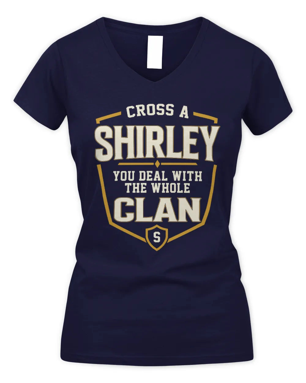 SHIRLEY NT1-K008 Cross A/An NAME, You Deal With the Whole Clan | Personalized Vintage T-Shirt - Women's V-Neck T-Shirt - Navy