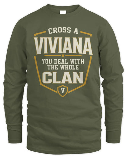 VIVIANA NT1-K008 Cross A/An NAME, You Deal With the Whole Clan | Personalized Vintage T-Shirt - Men's Long Sleeved T-Shirt - Military Green