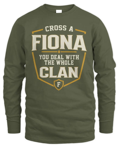 FIONA NT1-K008 Cross A/An NAME, You Deal With the Whole Clan | Personalized Vintage T-Shirt - Men's Long Sleeved T-Shirt - Military Green