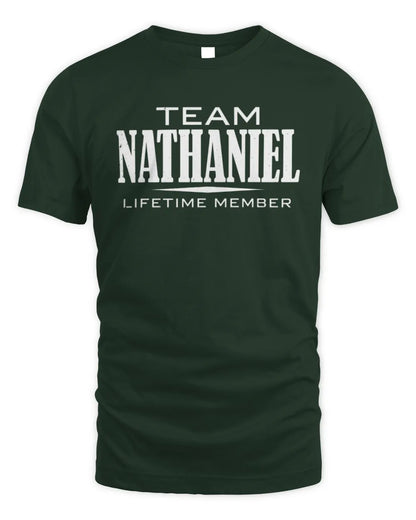NATHANIEL BL62-K4-128 - Personalized “Team NAME Lifetime Member” - Unisex Standard T-Shirt - Forest Green