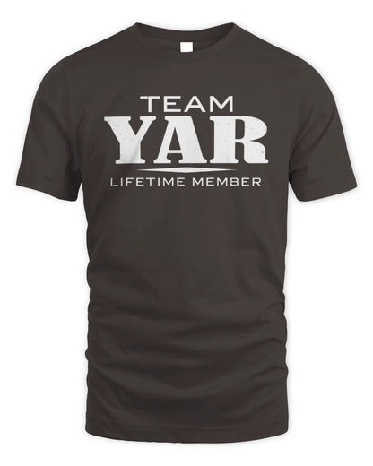 YAR BL62-K4-128 - Personalized “Team NAME Lifetime Member” - Unisex Standard T-Shirt - Dark Chocolate