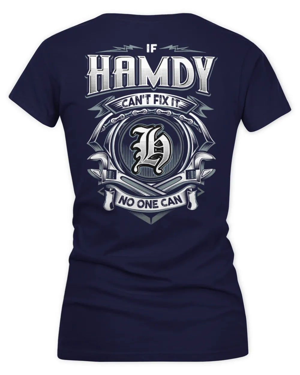 HAMDY AP81-K4-626 - Personalized Ahmed Quote Apparel “If Ahmed Can't Fix It, No One Can” - Women's V-Neck T-Shirt - Navy