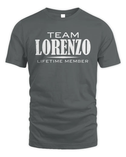 LORENZO BL62-K4-128 - Personalized “Team NAME Lifetime Member” - Unisex Standard T-Shirt - Charcoal