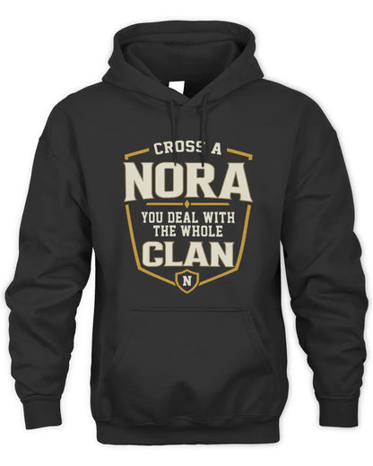 NORA NT1-K008 Cross A/An NAME, You Deal With the Whole Clan | Personalized Vintage T-Shirt - Unisex Hoodie - Black