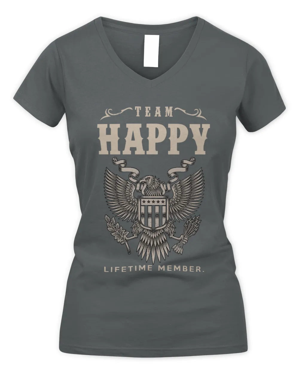 HAPPY TP06-K82 – Personalized Classic Style Apparel “Team NAME Lifetime Member” - Women's V-Neck T-Shirt - Charcoal