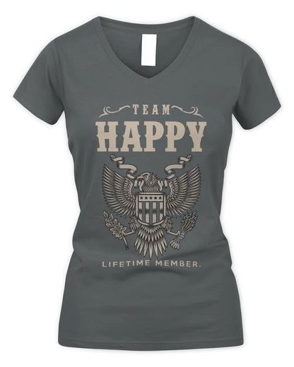 HAPPY TP06-K82 – Personalized Classic Style Apparel “Team NAME Lifetime Member” - Women's V-Neck T-Shirt - Charcoal