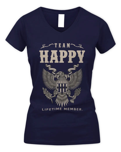 HAPPY TP06-K82 – Personalized Classic Style Apparel “Team NAME Lifetime Member” - Women's V-Neck T-Shirt - Navy