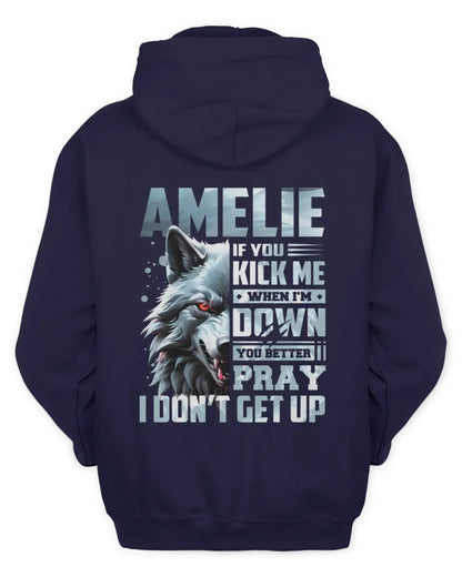 AMELIE AP62-K4-666 - Personalized Fierce Wolf Quote Apparel “If You Kick Me When I’m Down, You Better Pray I Don’t Get Up” - Unisex Hoodie - Navy