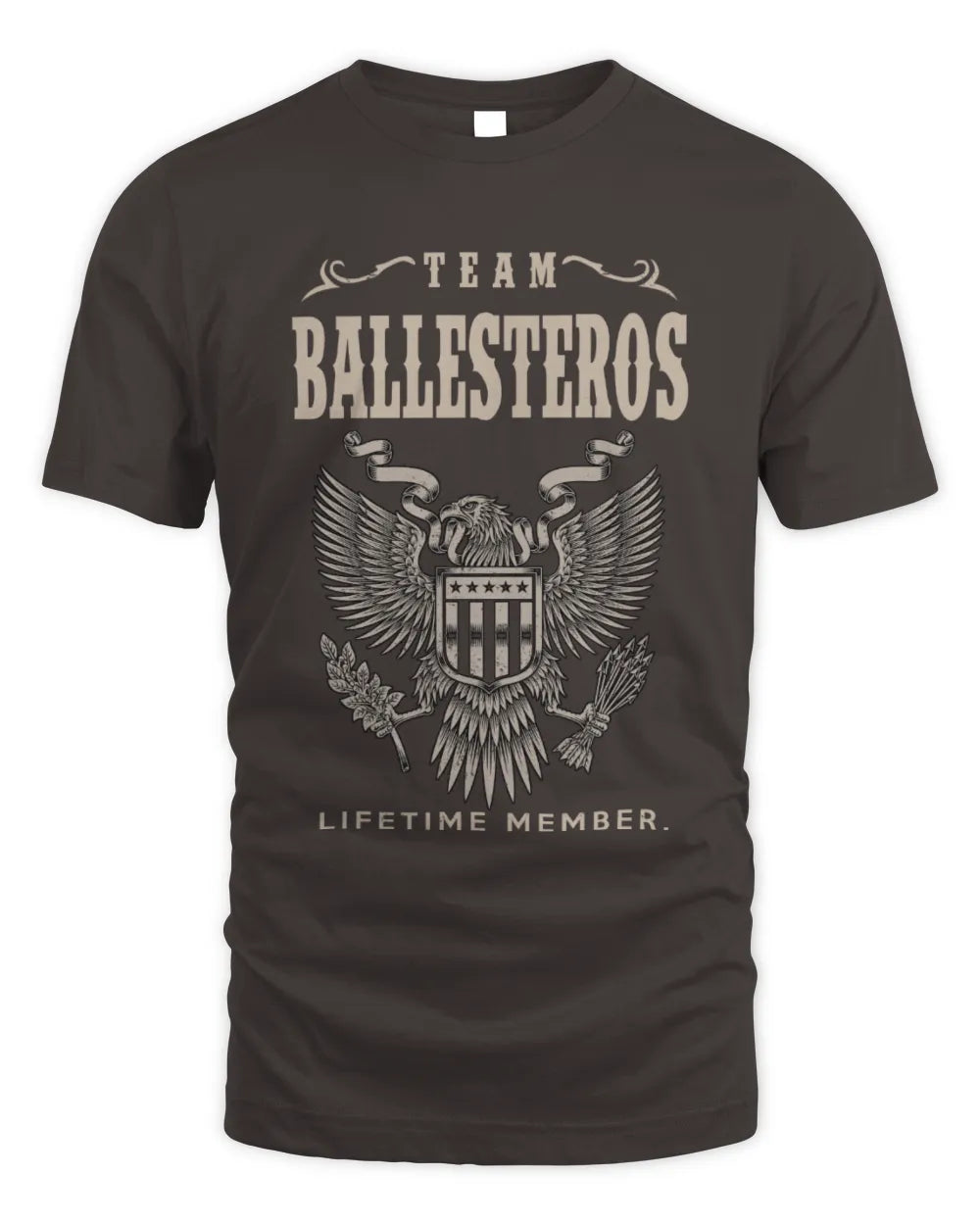 BALLESTEROS TP06-K82 – Personalized Classic Style Apparel “Team NAME Lifetime Member” - Unisex Standard T-Shirt - Dark Chocolate