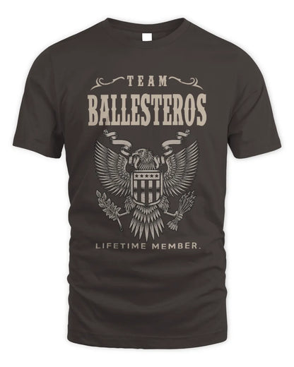 BALLESTEROS TP06-K82 – Personalized Classic Style Apparel “Team NAME Lifetime Member” - Unisex Standard T-Shirt - Dark Chocolate