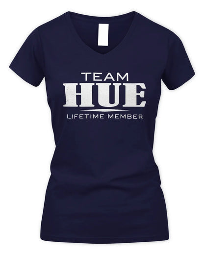 HUE BL62-K4-128 - Personalized “Team NAME Lifetime Member” - Women's V-Neck T-Shirt - Navy